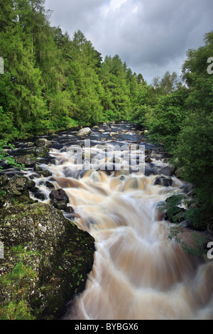 The waterfall captured from the road bridge near the Glen Trool vistor centre in the Galloway Forest Park Stock Photo