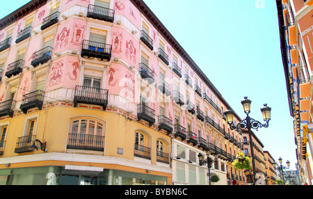 Zaragoza city Spain Alfonso I street colorful building facades Stock Photo