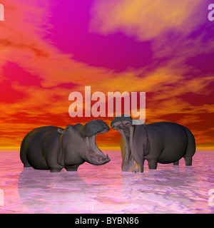 Illuustration of two Hippo in a river Stock Photo