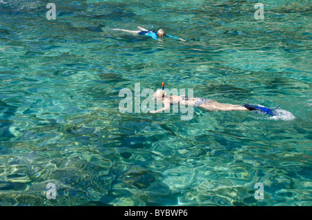 Thailand, Andaman Sea, Phuket. Maya Bay, Phi Phi Leh (aka Phi Phi Island) snorkeling in the clear water around Phi Phi Leh. Stock Photo