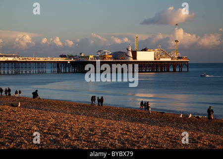 Brighton sea front with Pier, Brighton, East Sussex, England, UK early autumn, evening Stock Photo