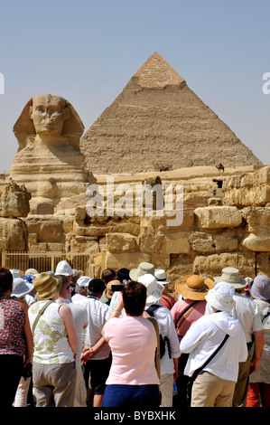 Sphinx and Khafre Pyramid, Egypt Stock Photo