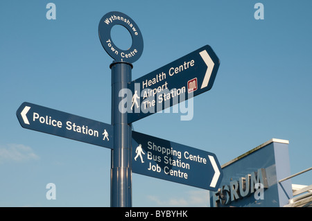 Sign outside The Forum Wythenshawe.The community complex houses a library,leisure and NHS walk in centre,adult learning and cafe Stock Photo