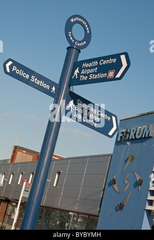 Sign outside The Forum Wythenshawe.The community complex houses a library,leisure and NHS walk in centre,adult learning and cafe Stock Photo