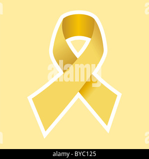 Cancer Yellow Ribbon in Gold. Light Yellow Background. Vector file Stock Photo