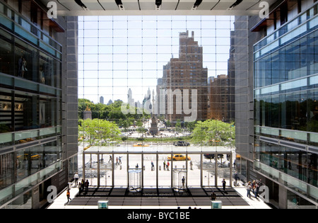 View from inside Time warner building towards Columbus Circle New york Stock Photo