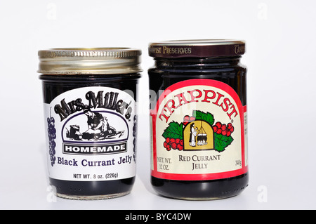 Red and black currant jelly in jars Stock Photo