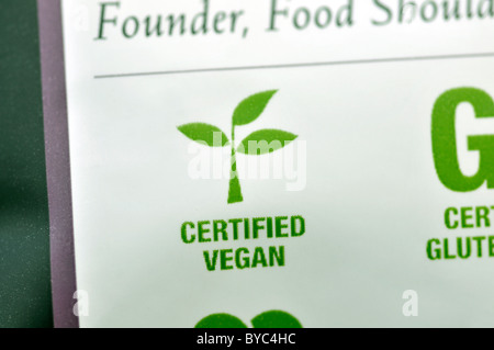 Certified vegan signs on corn chips package Stock Photo