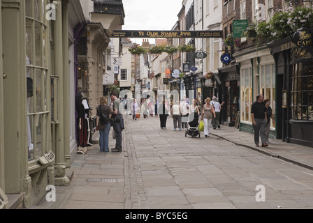 A view looking down a rather busy Stonegate, York. Stock Photo