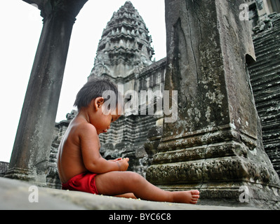 Cambodian child at Angkor Wat Stock Photo