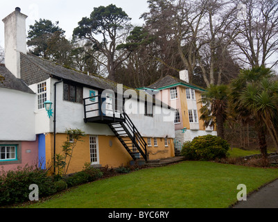 Portmerion village on the North coast of Wales in winter showing the fantasy houses Stock Photo