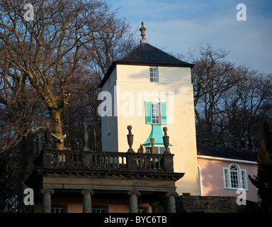 Portmerion village on the North coast of Wales in winter showing the fantasy houses Stock Photo