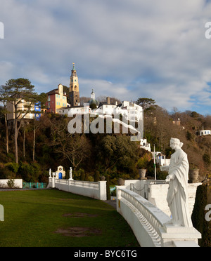 Portmerion village on the North coast of Wales in winter showing the fantasy houses Stock Photo