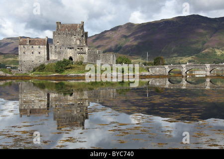 Eilean Donan Castle is located near the village of Dornie on Loch Duich in the Western Highlands. Stock Photo