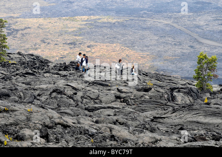 Hikers Hawaii Volcanoes National Park Pacific Ocean Lava Kilauea Stock Photo