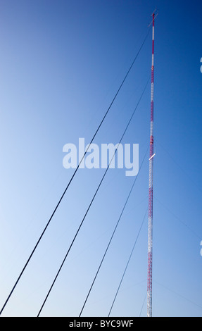 Cellular network guyed antenna tower guy wires , Finland Stock Photo