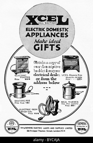 1920s advertisement in consumer magazine for XCEL DOMESTIC APPLIANCES Stock Photo