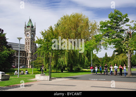 View of campus showing University Clock Tower, University of Otago, Dunedin, Otago, South Island, New Zealand Stock Photo