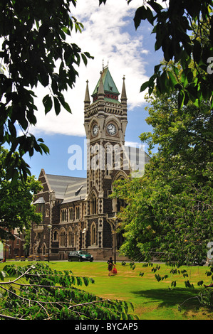 View of campus showing University Clock Tower, University of Otago, Dunedin, Otago, South Island, New Zealand Stock Photo