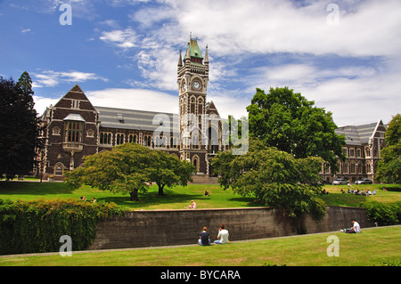 View of campus showing University Clock Tower, University of Otago, Dunedin, Otago, South Island, New Zealand Stock Photo