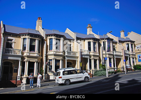 Historic terraced houses, Stuart Street, Dunedin, Otago Region, South Island, New Zealand Stock Photo