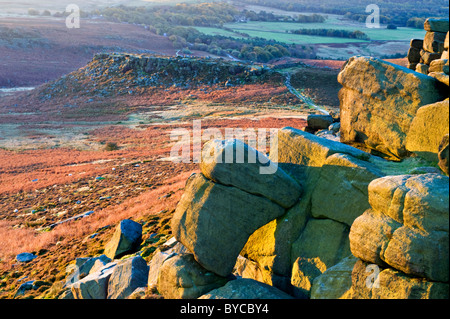 Higger Tor & Carl Wark Hillfort at Sunrise, Near Hathersage, Peak District National Park, Derbyshire, England, UK Stock Photo