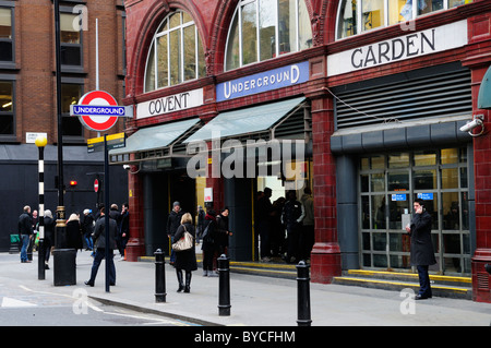 Covent Garden Underground Tube Station Entrance Facade, Long Acre, London, England, UK Stock Photo