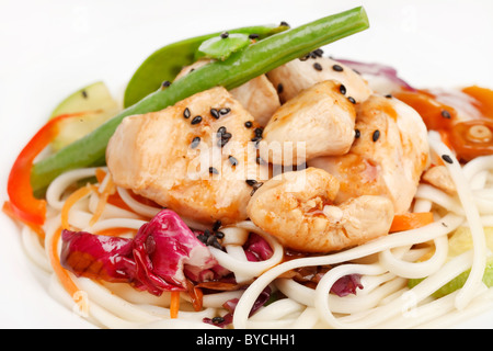 chicken with vegetables and noodles Stock Photo