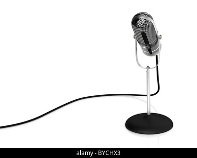 Vintage silver microphone isolated on white background Stock Photo