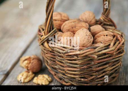 Walnuts in a basket Stock Photo