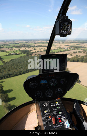 View from cockpit of R22 robinson helicopter Stock Photo