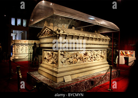 The Alexander the Great Sarcophagus from the Necropolis of Sidon, in the archaeological museum of Istanbul, Turkey Stock Photo