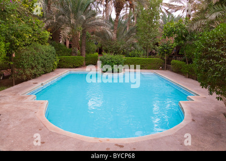 The swimming pool area of the Hotel Riad Lamane in Zagora, Morocco, North Africa. Stock Photo