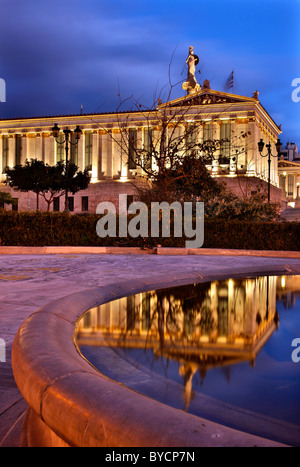 The Academy of Athens, a beautiful neoclassical building, in the 'blue' hour. Athens, Greece Stock Photo