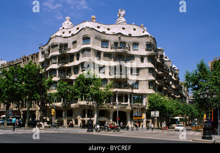 Casa Mila = La Pedrera by Antoni Gaudii, Passeig de Gracia, Barcelona, Spain, World-Heritage Stock Photo