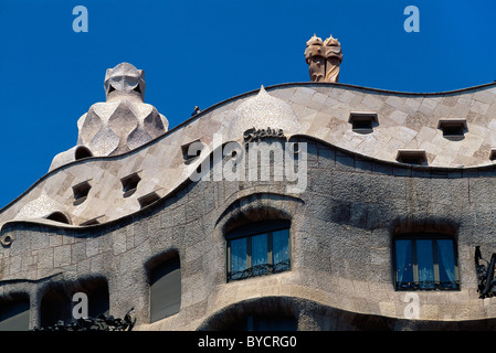 Casa Mila = La Pedrera by Antoni Gaudii, Passeig de Gracia, Barcelona, Spain, World-Heritage Stock Photo