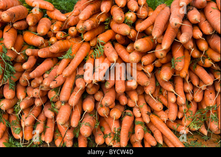 Carrots on vegetable market stall Stock Photo