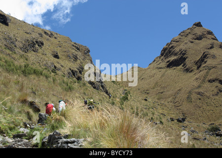 Looking towards Dead Woman's Pass on the Inca Trail in the Andes Mountains in Peru Stock Photo