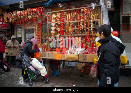 Chinese New Year's paraphernalia on sale in Chinatown in New York Stock Photo