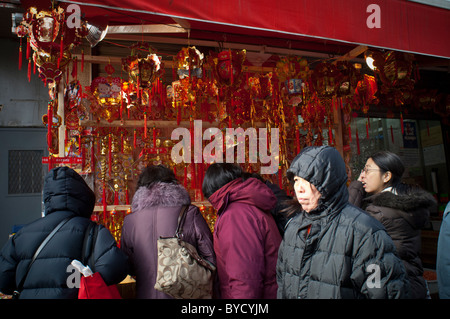 Chinese New Year's paraphernalia on sale in Chinatown in New York Stock Photo