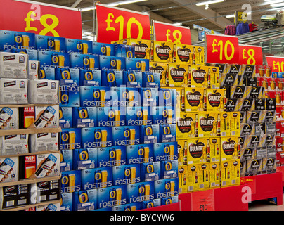 packs of cheap beer in an Asda supermarket, UK Stock Photo