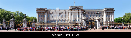 LONDON, UK - MAY 24, 2010:  Panorama view of crowds outside Buckingham Palace waiting for Changing the Guard Stock Photo