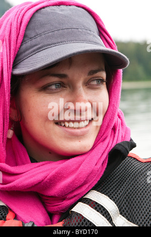 Alaska. Young woman in Thomas Bay, Chuck River Wilderness Area, Tongass National Forest, Southeast Alaska. Stock Photo