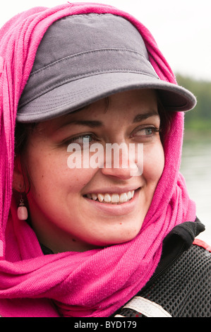 Alaska. Young woman in Thomas Bay, Chuck River Wilderness Area, Tongass National Forest, Southeast Alaska. Stock Photo