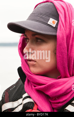 Alaska. Young woman in Thomas Bay, Chuck River Wilderness Area, Tongass National Forest, Southeast Alaska. Stock Photo