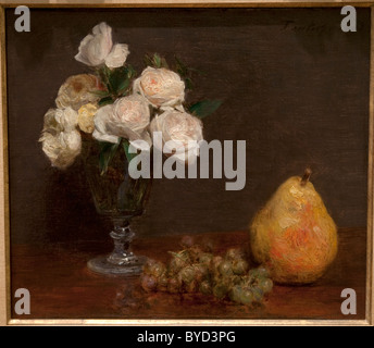 Still Life with Roses and Fruit, 1863, by Henri Fantin-Latour Stock Photo