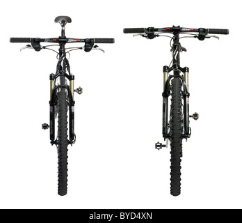 Front view of hardtail mountain bike on white background