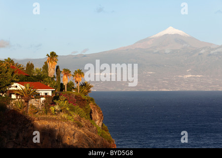 View from San Sebastian de La Gomera towards Tenerife with the snow-capped Mount Teide, Canary Islands, Spain, Europe