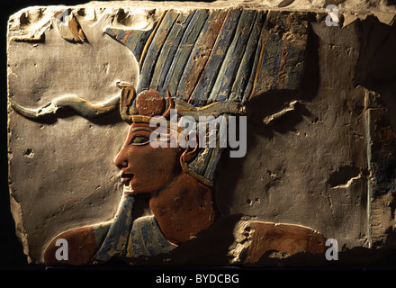 Egyptian Art. Polychrome relief of Pharaoh Thutmose III (h.1490-1436 BC). Sixth pharaoh of the 18th Dynasty. Stock Photo