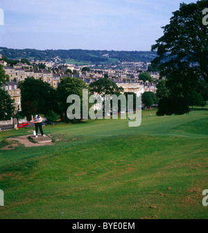 View Georgian buildings Bath from golf approach course Stock Photo